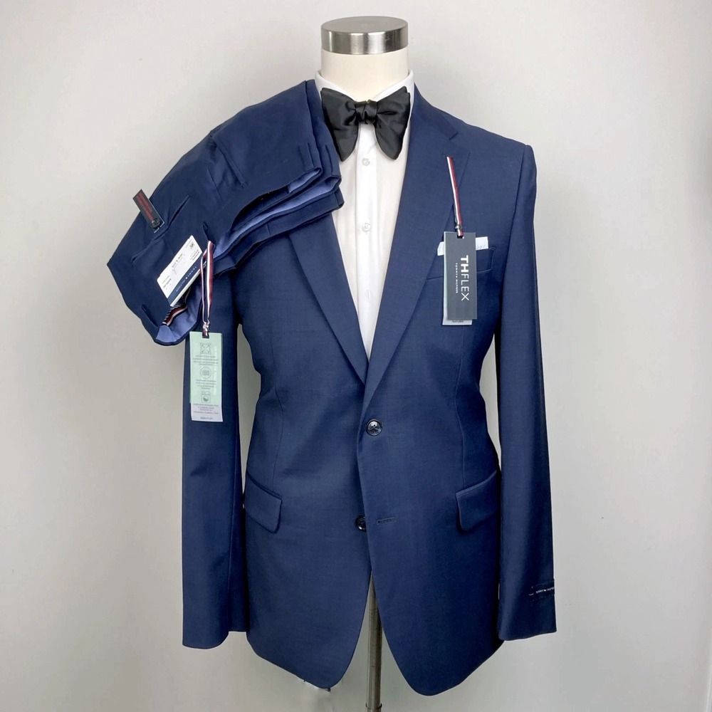 Tommy Hilfiger Men's Modern Fit 2-pc Suit Jacket 44L Pants 36W 29L Wool Blue
